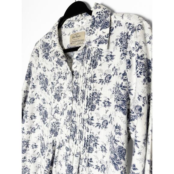 Old Ranch Brands Women's Toile Vintage Floral Shirt Button Front Pintucked Chest - Picture 3 of 8